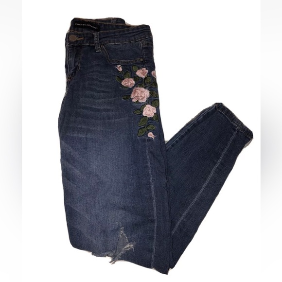 Pretty Perfect Skinny Jeans size 7/28 Distressed Embroidered Flowers - Picture 1 of 5